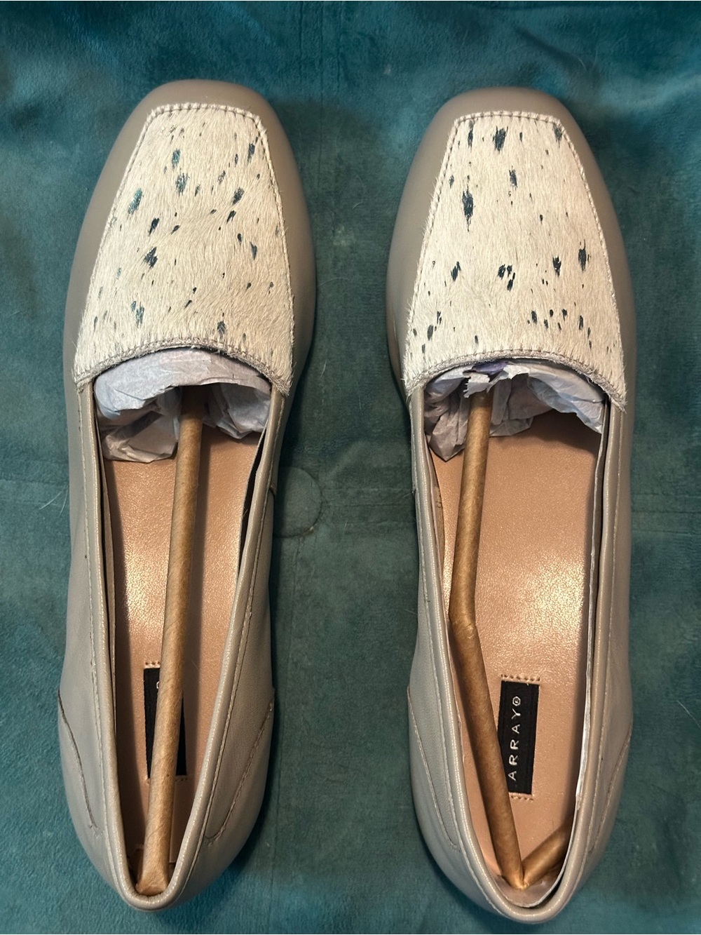 Array Taupe Leather Loafers with White Haircalf Speckle